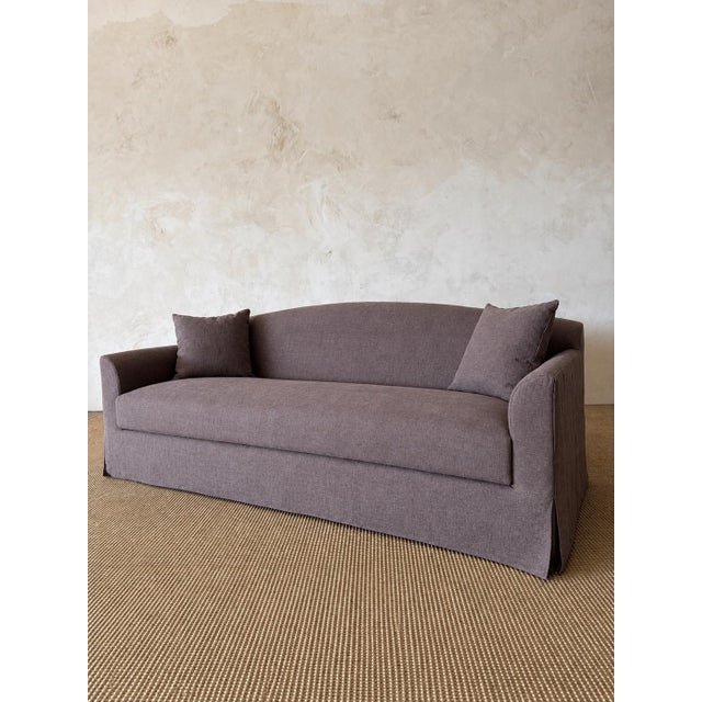 Carmel Sofa Slip Covered in 100% Belgian Linen 85″ L x 36″ d x 34″ H / 29″ h at the corner Arm Height 25″ Seat Height 19″...