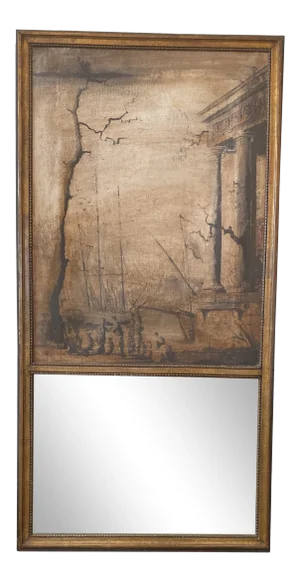 French Trumeau Mirror With Oil Painting on Canvas