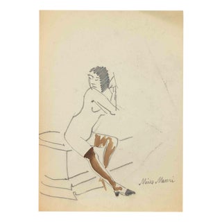 Mino Maccari, The Model, 1930s, Watercolor For Sale