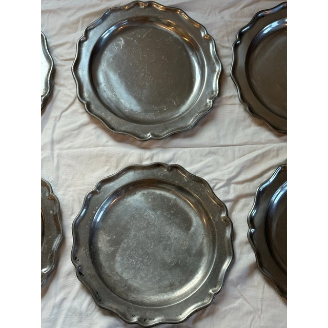 French Provincial 1990s Pewter Scalloped Edge Chargers- Set of 6 For Sale - Image 3 of 5