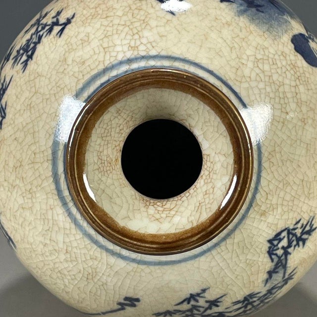 Chinese Blue & White Crackle Glaze Porcelain Vase With Figural Scene For Sale - Image 9 of 9
