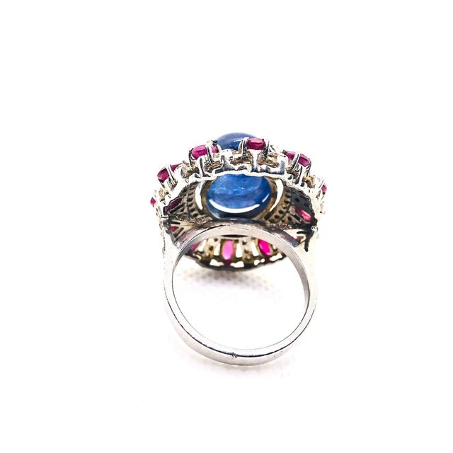 Bochic "Capri" Vintage Ruby, Tanzanite & Diamond Ring Set In 18K Gold & Silver For Sale - Image 12 of 18