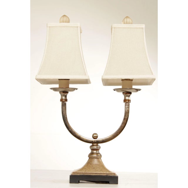 Neoclassical 1990s Modern Neoclassical Style Chrome Two-Light Table Lamps (B) - A Pair For Sale - Image 3 of 13