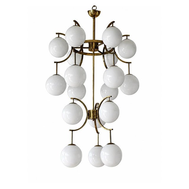 White Glass Sphere Pendant Light, 1980s, in Flawless conditions. Designed 1980 to 1989 Up to 250V (Europe/UK Standard).The...