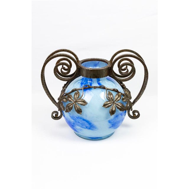 Art Nouveau Vase in Blown Blue Marbled Glass by André Delatte, 1925 For Sale - Image 4 of 14