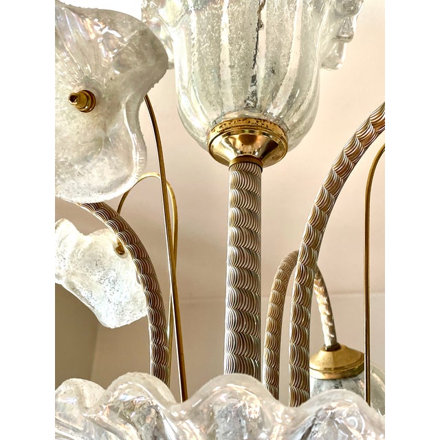Italian Chandelier with Iridescent Murano Glass Flowers, 1980 For Sale - Image 9 of 14