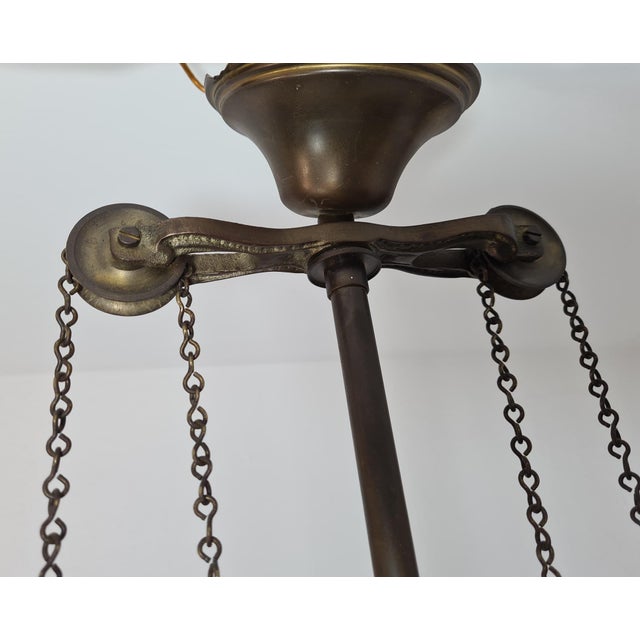 Art Deco Adjustable Pendant Lamp in Brass and Opal Glass, 1930s-1940s For Sale - Image 6 of 14