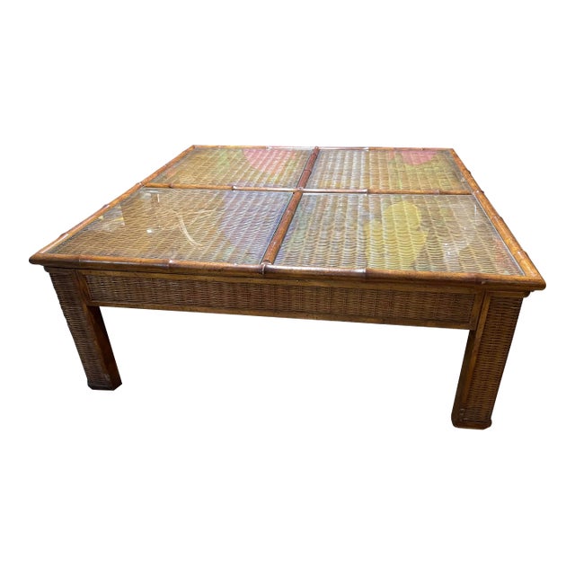 Rattan Bamboo Coffee Table 42” X 42” For Sale