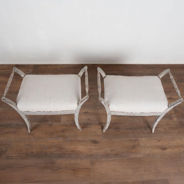 Gustavian (Swedish) Pair, Early 20th Century Swedish Gray Gustavian Tabouret Stools For Sale - Image 3 of 15