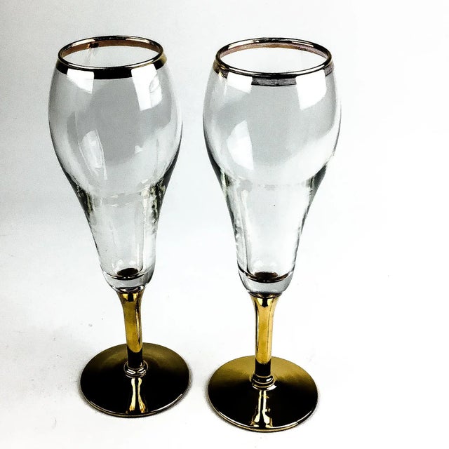 Vintage Gold Stem Rimmed Champagne Glasses For Sale - Image 11 of 11