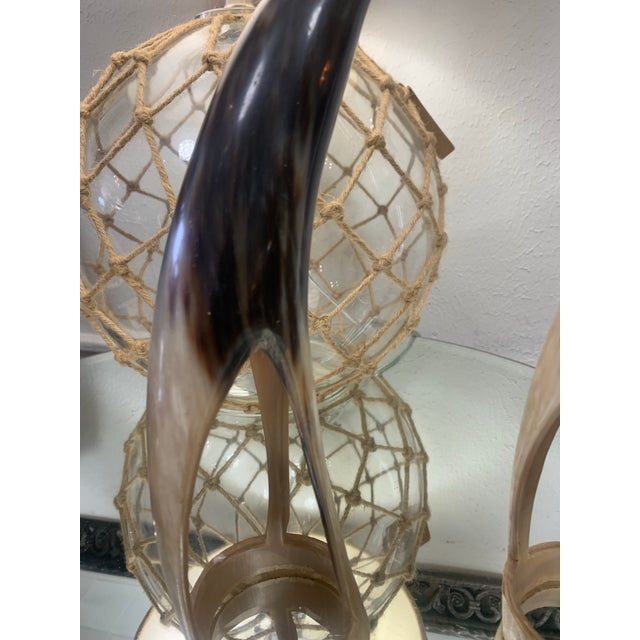 Vintage Hand-Carved Steer Horn Bird Sculptures – Set of Two For Sale - Image 4 of 9