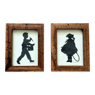 Old Scissor Cut Silhouettes in Original Wood Frames, Signed For Sale