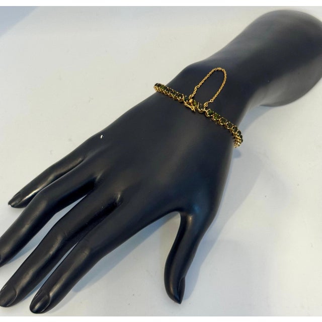 Metal 4 Ct Round Shape Green Tourmaline Cocktail Tennis Bracelet 14 Kt Yellow Gold 7" For Sale - Image 7 of 18