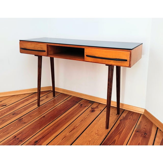 Console, desk designed by M. Pozar, Up Zavody, Czechoslovakia The console of perfect proportions and timeless form, in...