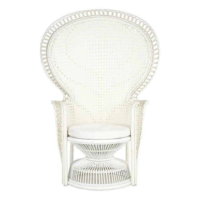 Emmanuelle White Woven Rattan Armchair For Sale