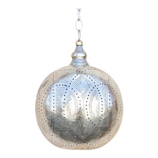 Metallic Silver Moorish Sphere Pendant Lantern For Sale