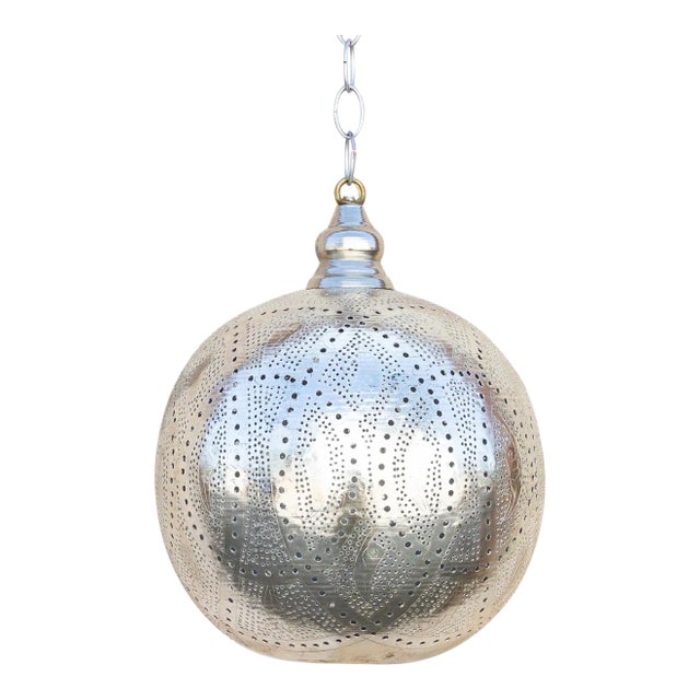 Metallic Silver Moorish Sphere Pendant Lantern For Sale