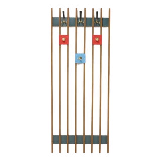 Large Wall Mounted Slatted Coat Rack, 1960s For Sale