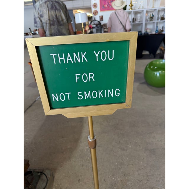 Metal Vintage Adjustable Brass Hotel & Restaurant “Thank You for Not Smoking” Floor Sign For Sale - Image 7 of 9
