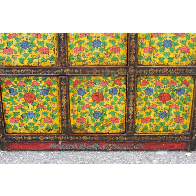 Wood Antique Painted Floral Tibetan Cabinet For Sale - Image 7 of 12