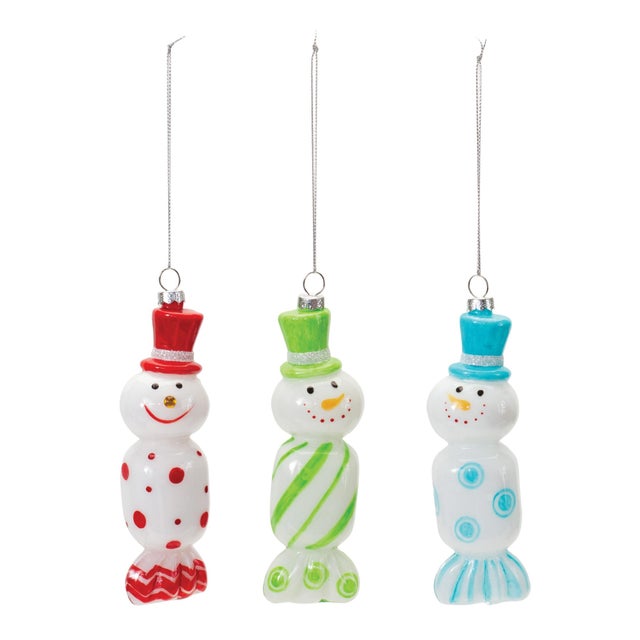 Bring holiday cheer to your Christmas tree with this delightful Set of Glass Snowman Candy Ornaments. Designed with...