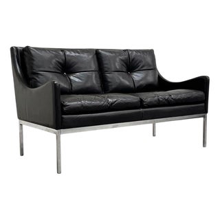 Mid-Century Bauhaus Style Leather 2-Seater Sofa by Roland Rainer, 1960s For Sale