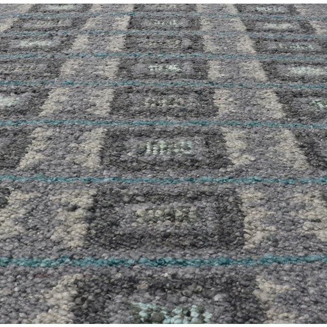 Mid-Century Modern Scandinavian Flat Weave Rug With Geometric Patterns in Cool Grays 4'4 X 5'11 For Sale - Image 3 of 10