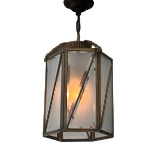Lantern Pendant Lamp in Brass and Glass by The Malmström Brothers, Sweden, 1920s For Sale