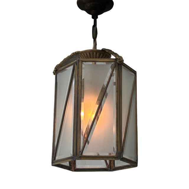 Lantern Pendant Lamp in Brass and Glass by The Malmström Brothers, Sweden, 1920s For Sale