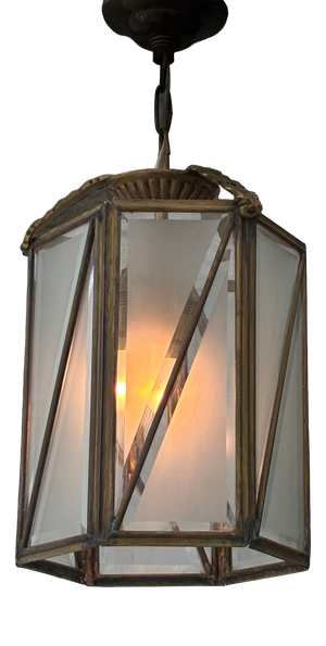 Lantern Pendant Lamp in Brass and Glass by The Malmström Brothers, Sweden, 1920s