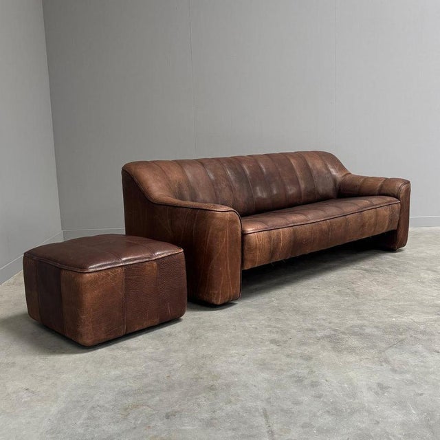 Vintage DS44 Three-Seater Sofa with Hocker from de Sede, 1970s, Set of 2 For Sale - Image 10 of 18