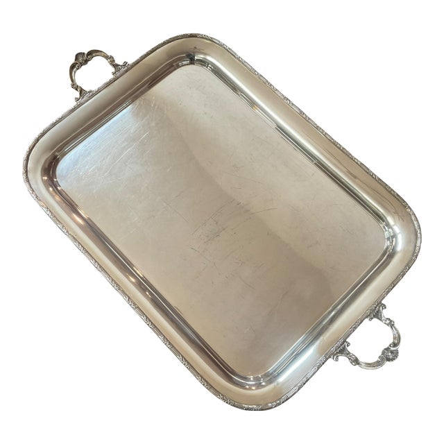 Early 20th Century Silverplated Butler’s Buffet Serving Platter Tray W Handles Large For Sale