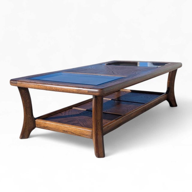 White Mid 20th Century Smoked Glass and Oak Parquetry Coffee Table With Lower Shelf For Sale - Image 8 of 18