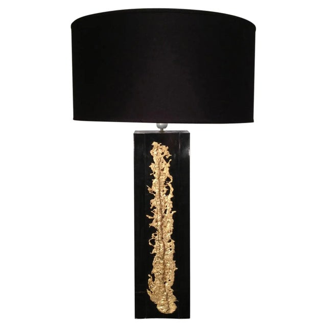 1970s French Black Lacquered Lamp with Decorative Bronze Element For Sale - Image 10 of 10