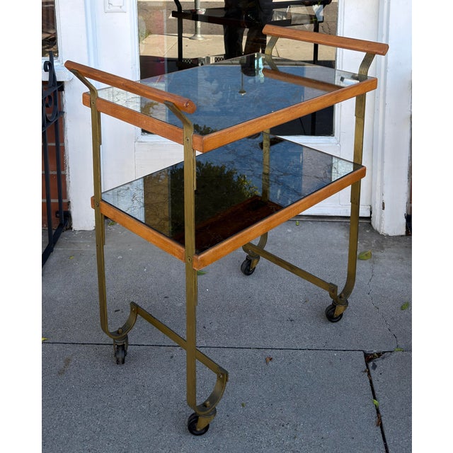1970s 1970’s Italian Walnut & Venetian Mirrored Cocktail Cart Dry Bar For Sale - Image 5 of 8