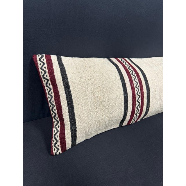 Turkish Hemp Pillow Cushion Natural Beige Black Cushion Cover 14"x45" #18063 Enhance your home decor with our Kilim Pillow...