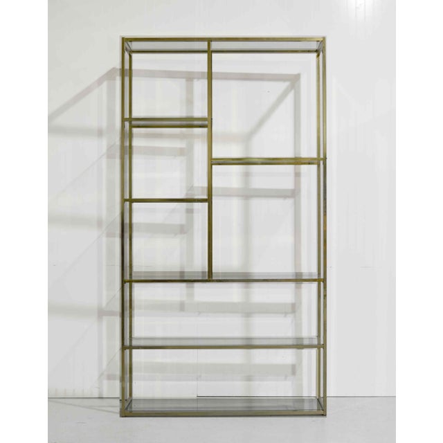 Mid Century Milo Baughman Style Gold Chrome Glass Etagere Shelving Unit For Sale - Image 4 of 11
