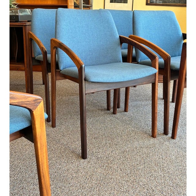 Wood Set of Six Mid Century Danish Modern Rosewood & Upholstered Dining Chairs by Kai Kristiansen for Ks Mobler , Denmark c.1960 For Sale - Image 7 of 8