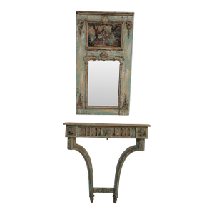 French Louis XVI Style Painted Console & Mirror