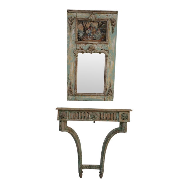 French Louis XVI Style Painted Console & Mirror From Mla For Sale