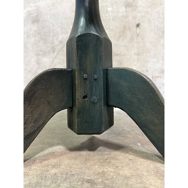 Paint Antique Side Table Octagonal Top Snake Leg Tripod Primitive Green Paint Accent For Sale - Image 7 of 8