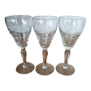Vintage Weston 1930's Liquor Cordial Optic Floral Cut Glasses After Dinner Drinks- Set of 3 Coctail Glasses