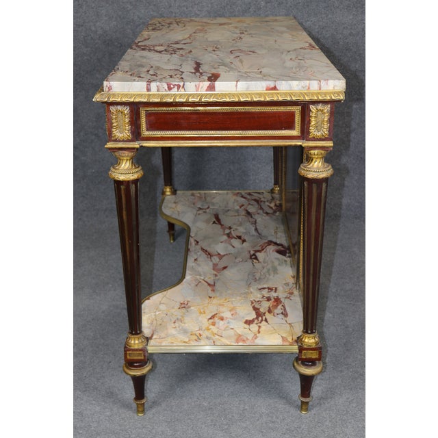 Signed Henry Dasson 1860s Era Bronze Mounted Marble Top Server Console Table For Sale - Image 14 of 15