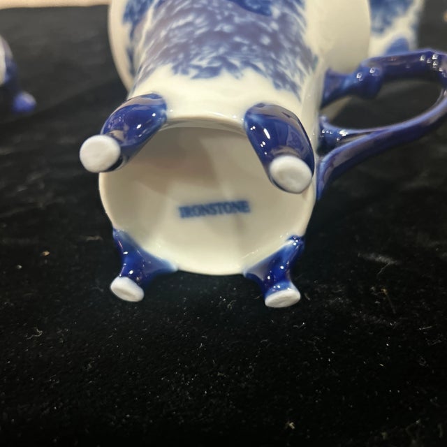 Ceramic Vintage Flow Blue Chocolate Pot Set of 4 For Sale - Image 7 of 7