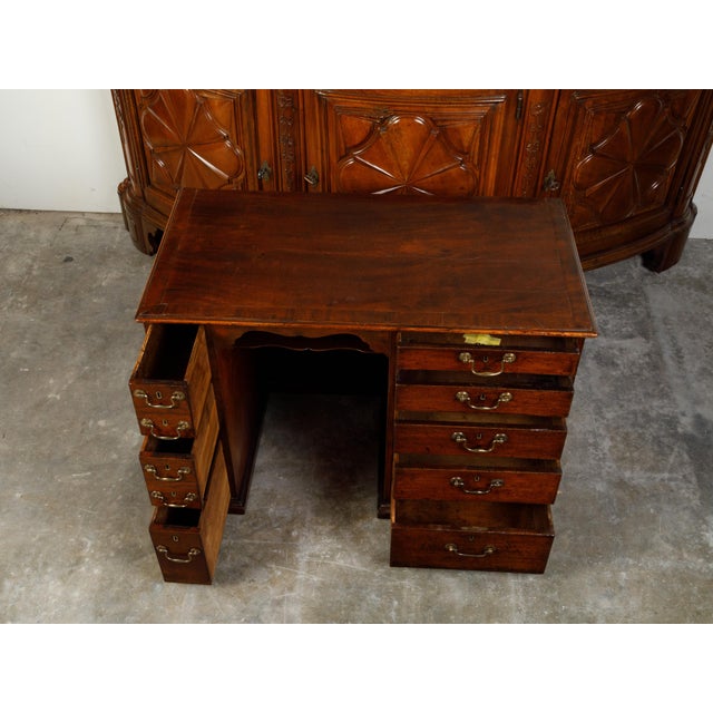 19th Century English Georgian Period Mahogany Desk with Ten Graduating Drawers and Shelf For Sale In Atlanta - Image 6 of 12