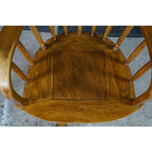 Mid Century Oak Bentwood Windsor Barrel Back Swivel Bankers Office Desk Chair For Sale - Image 12 of 18