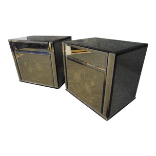 Mid-Century Asian Style Mirrored Nightstands - a Pair For Sale