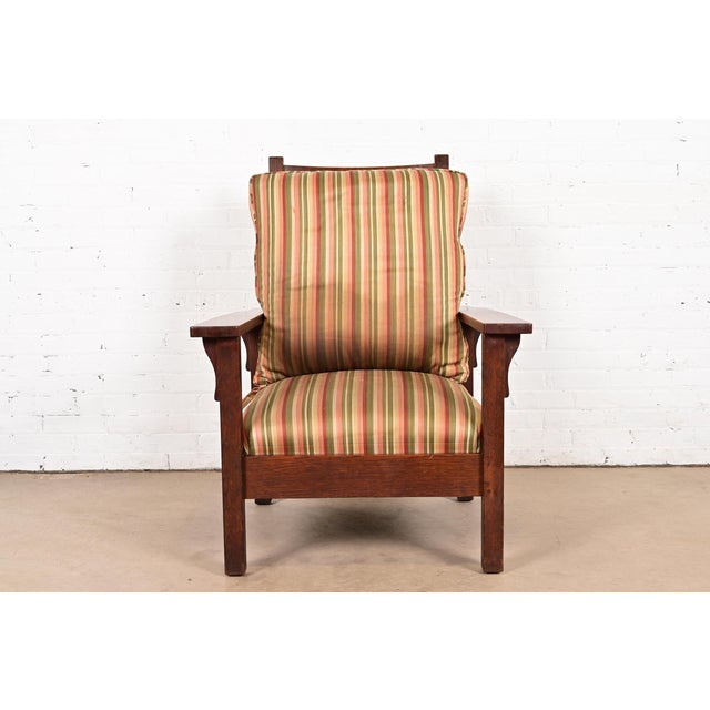 Stickley Charles Stickley Antique Mission Oak Arts & Crafts Reclining Morris Lounge Chair, Circa 1910 For Sale - Image 4 of 13