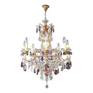 1930s Art Nouveau Candelabrum Purple Crystal Chandelier For Sale