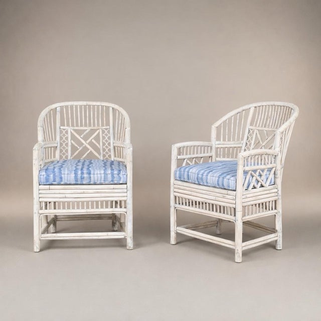 Chippendale Mid-Century White Washed Chippendale Brighton Style Bamboo Arm Chairs - Pair For Sale - Image 3 of 6